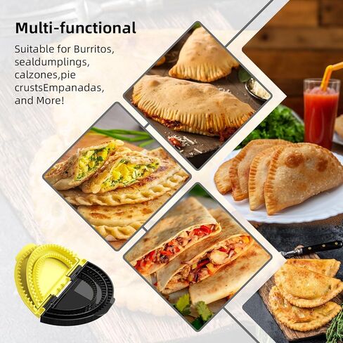مانع تسرب التورتيلا، صانعة الكساديلا 3 في 1 مع 8.8+7.5+5.8 بوصة، مكشكش بوريتو قابل للإزالة للبوريتوس، التاكو، الفطائر، كالزون، الزلابية (أسود أصفر) in Kuwait
