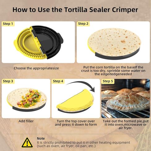 مانع تسرب التورتيلا، صانعة الكساديلا 3 في 1 مع 8.8+7.5+5.8 بوصة، مكشكش بوريتو قابل للإزالة للبوريتوس، التاكو، الفطائر، كالزون، الزلابية (أسود أصفر) in Kuwait