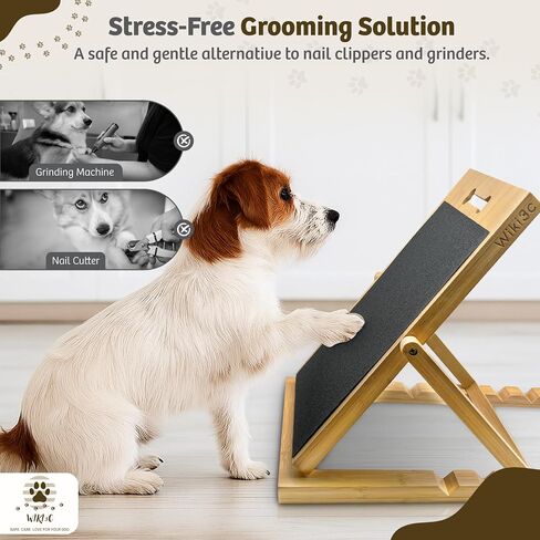 Solid Bamboo Dog Nail Scratch Board – 5 Adjustable Angles for Trimming & Filing – Includes Clip-On Silicone Treat Pouch for Training in Saudi Arabia