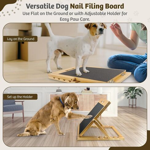 Solid Bamboo Dog Nail Scratch Board – 5 Adjustable Angles for Trimming & Filing – Includes Clip-On Silicone Treat Pouch for Training in Saudi Arabia