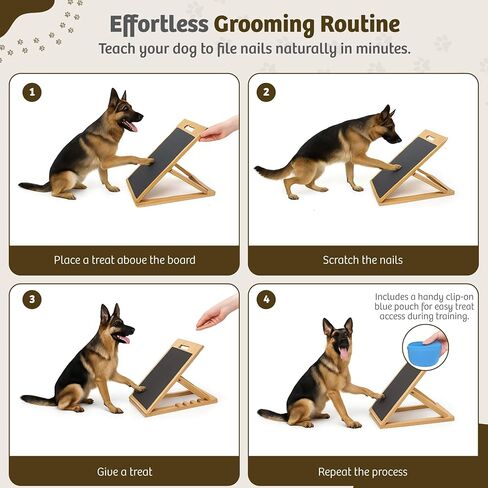Solid Bamboo Dog Nail Scratch Board – 5 Adjustable Angles for Trimming & Filing – Includes Clip-On Silicone Treat Pouch for Training in Saudi Arabia