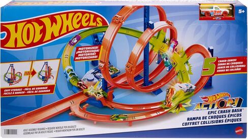 Hot Wheels Track Set, Epic Crash Dash with 5 Crash Zones, Motorized Booster and 1 Hot Wheels 1:64 Scale Toy Car, Easy Storage in Saudi Arabia