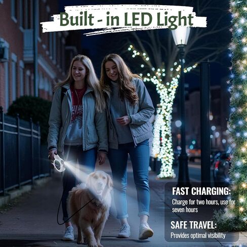 مقود للكلاب قابل للسحب بطول 16 قدم، مقود للكلاب 4 في 1 مزود بإضاءة LED، وموزع، وأكياس فضلات، وفرامل سريعة القفل ومقبض غير قابل للانزلاق، خالي من التشابك بزاوية 360 درجة للكلاب التي يصل وزنها إلى 66 رطلًا، أسود، L in Kuwait