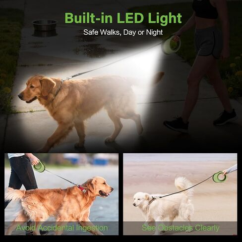 مقود كلب قابل للسحب، مقود قابل للسحب بطول 11.5 قدم للكلاب بوزن 0-55 رطل، قفل بيد واحدة، شريط نايلون عاكس قوي خالٍ من التشابك بزاوية 360 درجة، مثالي للكلاب المتوسطة والكبيرة، باللون الأخضر in Kuwait