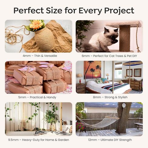 حبل السيزال البرازيلي الفاخر، ألياف طبيعية 100% سيزال، متين للغاية، خالي من المواد الكيميائية، مثالي للاستخدام المنزلي، القطط، استبدال عمود الخدش، ديكور المنزل، الحديقة، الصناعة اليدوية (1/4 بوصة 100 قدم / 6 مم 30 م) in Kuwait