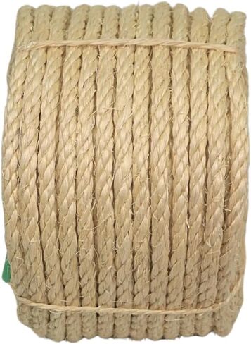 حبل السيزال البرازيلي الفاخر، ألياف طبيعية 100% سيزال، متين للغاية، خالي من المواد الكيميائية، مثالي للاستخدام المنزلي، القطط، استبدال عمود الخدش، ديكور المنزل، الحديقة، الصناعة اليدوية (1/4 بوصة 100 قدم / 6 مم 30 م) in Kuwait