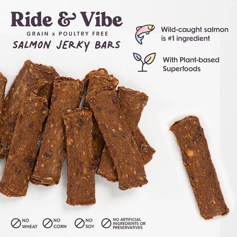 حزمة x Joy Ride & Vibe Salmon Jerky للكلاب - كيس 16 أونصة، أطعمة طبيعية فائقة الجودة - حلوى السلمون الخالية من الذرة والدواجن وفول الصويا والحبوب المصنوعة في الولايات المتحدة الأمريكية فقط in Kuwait