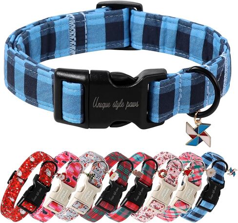 Unique Style Paws Christmas Dog Collar Plastic Buckle with Pendant Red Scottish Grid Cotton Puppy Collars for Small Medium Large Dogs in Saudi Arabia