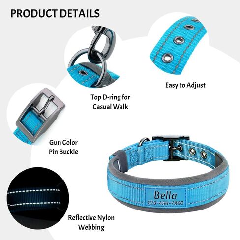 Personalized Dog Collar with Name and Phone Number | Durable Metal Buckle | Ultra Wide Soft Neoprene Padded | Reflective Dog Collar for Large Medium and Small Dogs in Saudi Arabia