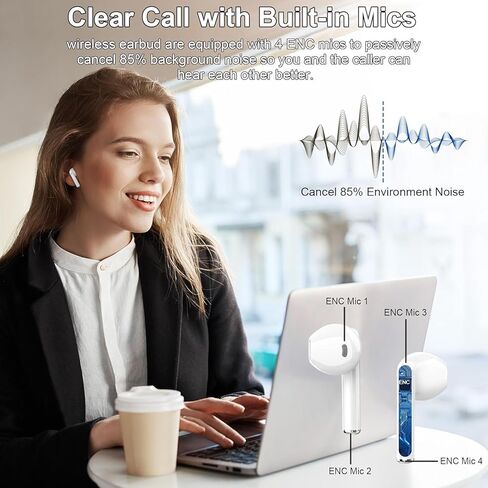 سماعات الأذن اللاسلكية ، 2025 Bluetooth 5.3 سماعات الرأس براعم الأذن ستيريو مع ميكروفونات إلغاء ضوضاء ENC ، وسماعات الأذن بلوتوث 40H مع شاشة LED مزدوجة ، ومقاومة للماء IP7 في سماعات الأذن لنظام Android iOS ، الأسود in Kuwait