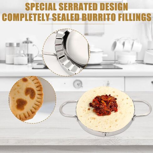 Tortilla Crimper Sealer, Stainless Steel Tortilla Crimper Sealer with Filling Spoon Practical Kitchen Burrito Maker Suitable for 6in/15cm Dumplings Tacos Pasties Quesadillas in Saudi Arabia