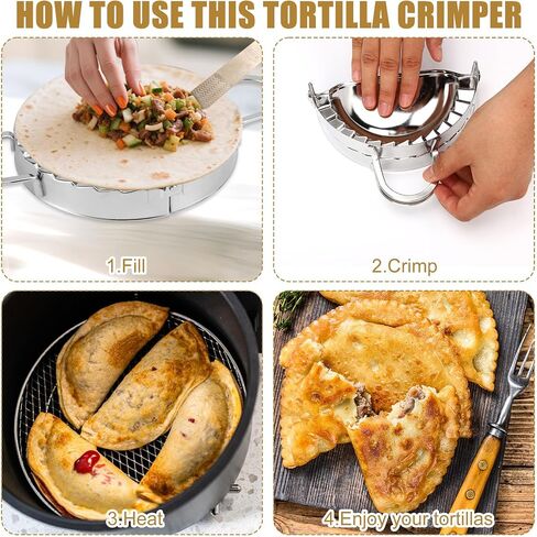 Tortilla Crimper Sealer, Stainless Steel Tortilla Crimper Sealer with Filling Spoon Practical Kitchen Burrito Maker Suitable for 6in/15cm Dumplings Tacos Pasties Quesadillas in Saudi Arabia