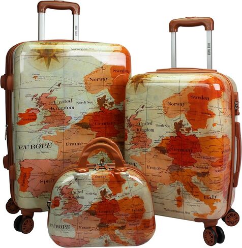 World Traveler Europe 2-Piece Carry-On Spinner Luggage Set with TSA Lock, Brown, One_Size in Kuwait