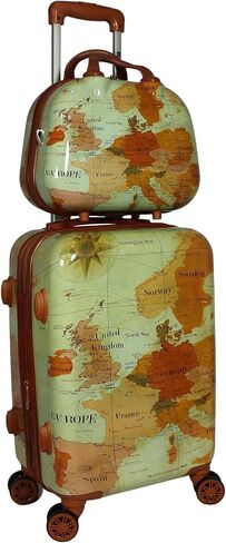 World Traveler Europe 2-Piece Carry-On Spinner Luggage Set with TSA Lock, Brown, One_Size in Kuwait