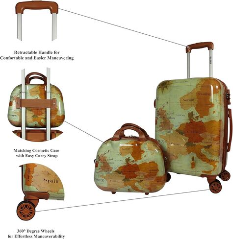 World Traveler Europe 2-Piece Carry-On Spinner Luggage Set with TSA Lock, Brown, One_Size in Kuwait