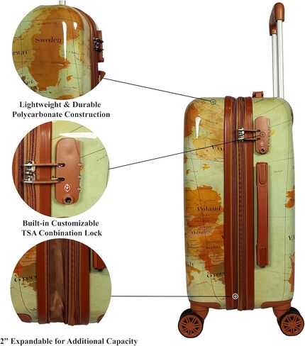 World Traveler Europe 2-Piece Carry-On Spinner Luggage Set with TSA Lock, Brown, One_Size in Kuwait