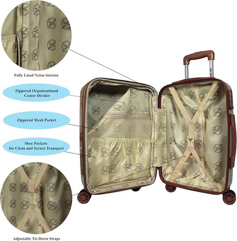 World Traveler Europe 2-Piece Carry-On Spinner Luggage Set with TSA Lock, Brown, One_Size in Kuwait