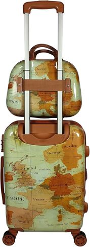World Traveler Europe 2-Piece Carry-On Spinner Luggage Set with TSA Lock, Brown, One_Size in Kuwait