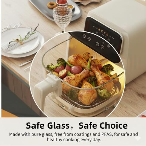 مقلاة هوائية زجاجية 4.2QT، بدون طلاء، 8-1 إعدادات مسبقة، وعاء زجاجي TempWare، تصميم شفاف، آمن للاستخدام في الفريزر وغسالة الأطباق، التحكم في درجة الحرارة حتى 400 درجة فهرنهايت، بيج كريمي in Kuwait