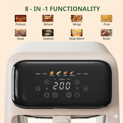 مقلاة هوائية زجاجية 4.2QT، بدون طلاء، 8-1 إعدادات مسبقة، وعاء زجاجي TempWare، تصميم شفاف، آمن للاستخدام في الفريزر وغسالة الأطباق، التحكم في درجة الحرارة حتى 400 درجة فهرنهايت، بيج كريمي in Kuwait