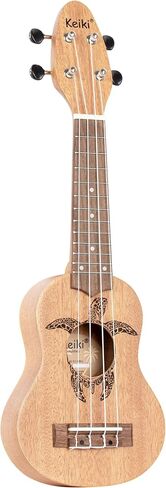 Ortega Guitars, 4-String Keiki Series Sopranino Ukulele with Turtle Etching, Right, Transparent ocean blue, (K1-BL) in Kuwait