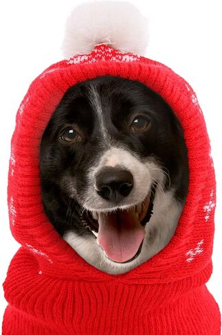 IDOMIK Christmas Dog Hat Costume For Small And Medium Dogs & Cats Warm Winter Dog Knitting Hat Cute Puppy Neck Ear Warmer/Protector Funny Teddy Pet Cap With Pompon Cozy Red Knit Headwear For Pets S-XL in Saudi Arabia