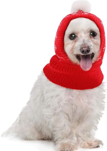 IDOMIK Christmas Dog Hat Costume For Small And Medium Dogs & Cats Warm Winter Dog Knitting Hat Cute Puppy Neck Ear Warmer/Protector Funny Teddy Pet Cap With Pompon Cozy Red Knit Headwear For Pets S-XL in Saudi Arabia