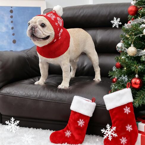 IDOMIK Christmas Dog Hat Costume For Small And Medium Dogs & Cats Warm Winter Dog Knitting Hat Cute Puppy Neck Ear Warmer/Protector Funny Teddy Pet Cap With Pompon Cozy Red Knit Headwear For Pets S-XL in Saudi Arabia