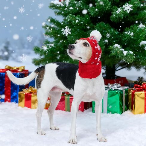 IDOMIK Christmas Dog Hat Costume For Small And Medium Dogs & Cats Warm Winter Dog Knitting Hat Cute Puppy Neck Ear Warmer/Protector Funny Teddy Pet Cap With Pompon Cozy Red Knit Headwear For Pets S-XL in Saudi Arabia