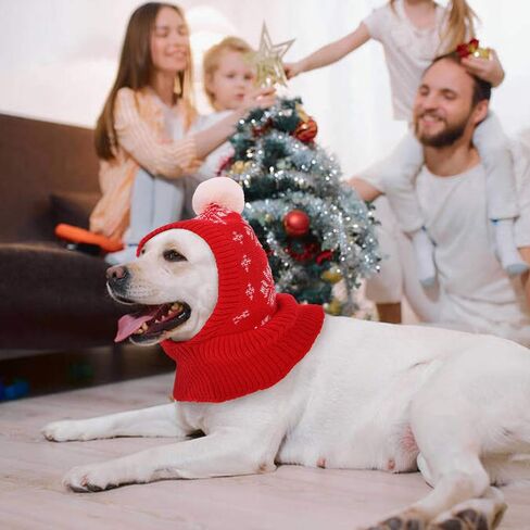 IDOMIK Christmas Dog Hat Costume For Small And Medium Dogs & Cats Warm Winter Dog Knitting Hat Cute Puppy Neck Ear Warmer/Protector Funny Teddy Pet Cap With Pompon Cozy Red Knit Headwear For Pets S-XL in Saudi Arabia