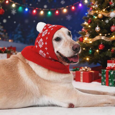 IDOMIK Christmas Dog Hat Costume For Small And Medium Dogs & Cats Warm Winter Dog Knitting Hat Cute Puppy Neck Ear Warmer/Protector Funny Teddy Pet Cap With Pompon Cozy Red Knit Headwear For Pets S-XL in Saudi Arabia