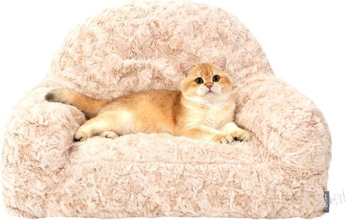 سرير أريكة للقطط من Vigoamar، مقاس 25.6 × 17.7 × 14.2 بوصة، أسرّة قطط فاخرة منفوشة للاستخدام الداخلي للقطط، أريكة للحيوانات الأليفة مع غطاء مريح قابل للغسل وقاعدة غير قابلة للانزلاق للقطط الصغيرة (حجم صغير، بيج) in Kuwait