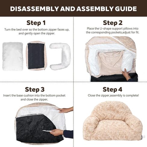 سرير أريكة للقطط من Vigoamar، مقاس 25.6 × 17.7 × 14.2 بوصة، أسرّة قطط فاخرة منفوشة للاستخدام الداخلي للقطط، أريكة للحيوانات الأليفة مع غطاء مريح قابل للغسل وقاعدة غير قابلة للانزلاق للقطط الصغيرة (حجم صغير، بيج) in Kuwait