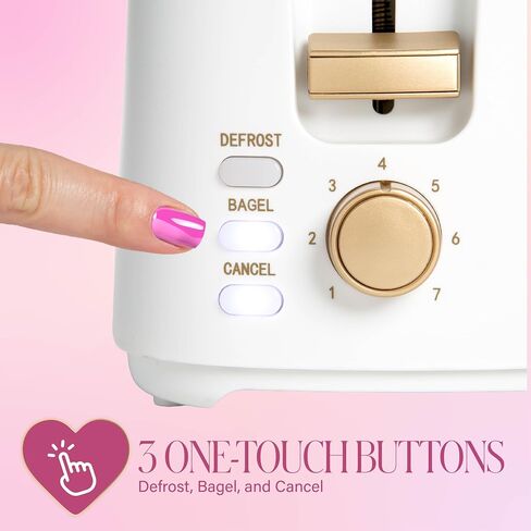 Paris Hilton 2-Slice Toaster, Extra-Wide Slots, 7 Browning Settings, Bagel & Defrost Functions, Removable Crumb Tray, Pink in Saudi Arabia