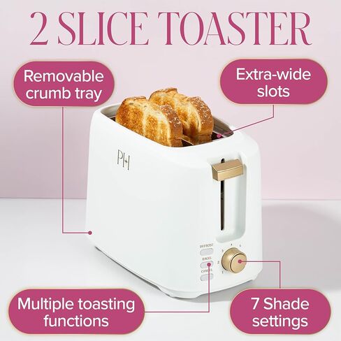 Paris Hilton 2-Slice Toaster, Extra-Wide Slots, 7 Browning Settings, Bagel & Defrost Functions, Removable Crumb Tray, Pink in Saudi Arabia