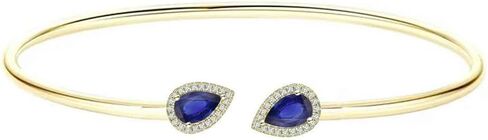 Pear Cut Halo Style Blue Sapphire Cuff Bangle Bracelet for Women, 14K Yellow Gold Finish September Birthstone Sapphire Adjustable Bangle in Saudi Arabia