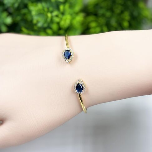 Pear Cut Halo Style Blue Sapphire Cuff Bangle Bracelet for Women, 14K Yellow Gold Finish September Birthstone Sapphire Adjustable Bangle in Saudi Arabia