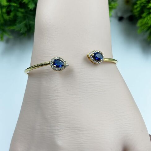 Pear Cut Halo Style Blue Sapphire Cuff Bangle Bracelet for Women, 14K Yellow Gold Finish September Birthstone Sapphire Adjustable Bangle in Saudi Arabia