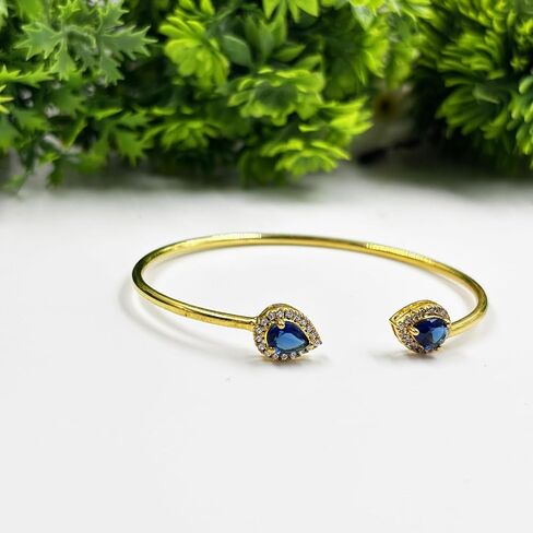 Pear Cut Halo Style Blue Sapphire Cuff Bangle Bracelet for Women, 14K Yellow Gold Finish September Birthstone Sapphire Adjustable Bangle in Saudi Arabia