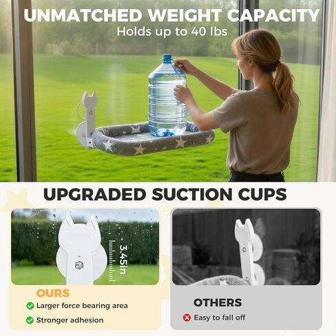 Homimp Cat Window Perch، أرجوحة نافذة القط اللاسلكية للجدار مع 4 أكواب شفط قوية، إطار معدني صلب وغطاءين قابلين للاستبدال، سرير قطط قابل للطي للقطط الكبيرة والقطط، مقعد داخلي للحيوانات الأليفة، رمادي L in Kuwait