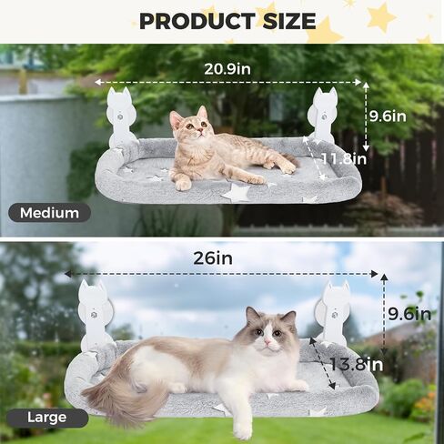 Homimp Cat Window Perch، أرجوحة نافذة القط اللاسلكية للجدار مع 4 أكواب شفط قوية، إطار معدني صلب وغطاءين قابلين للاستبدال، سرير قطط قابل للطي للقطط الكبيرة والقطط، مقعد داخلي للحيوانات الأليفة، رمادي L in Kuwait