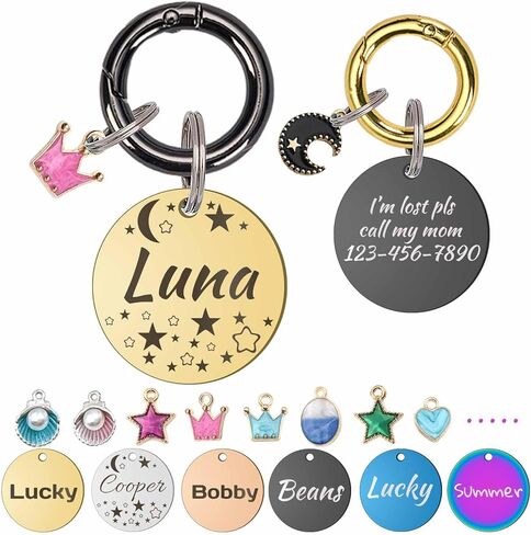 Stainless Steel Dogs Cats ID Tags, 14 Shapes Easy Open Ring Engraved Name Text for Pets in Saudi Arabia