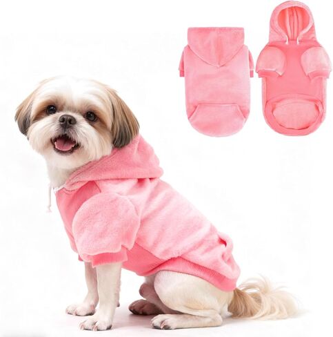 EXPAWLORER Flannel Basic Dog Hoodie - Winter Fall Warm Soft Fleece Sweater with Leash Hole and Pocket, Cold Weather Pet Clothes Coat Sweatshirt for Small Medium Large Dogs Puppy Cats Pink XL in Saudi Arabia