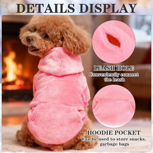 EXPAWLORER Flannel Basic Dog Hoodie - Winter Fall Warm Soft Fleece Sweater with Leash Hole and Pocket, Cold Weather Pet Clothes Coat Sweatshirt for Small Medium Large Dogs Puppy Cats Pink XL in Saudi Arabia