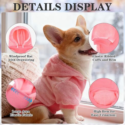 EXPAWLORER Flannel Basic Dog Hoodie - Winter Fall Warm Soft Fleece Sweater with Leash Hole and Pocket, Cold Weather Pet Clothes Coat Sweatshirt for Small Medium Large Dogs Puppy Cats Pink XL in Saudi Arabia