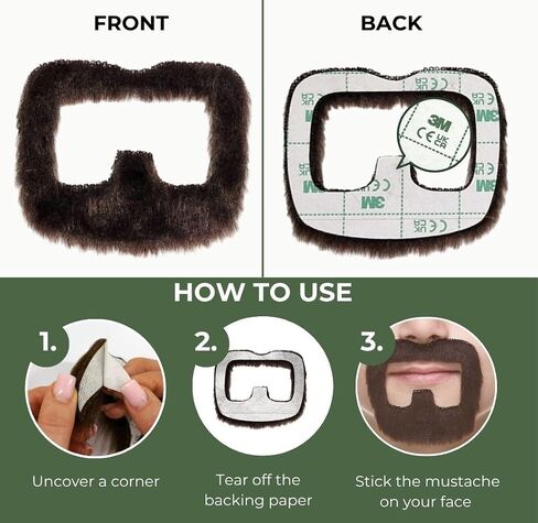 Mustaches Fake Beard, Self Adhesive, Novelty, Small Inmate False Facial Hair, Costume Accessory for Kids, Black Lustrous Color in Saudi Arabia