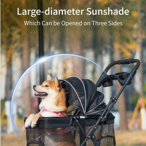 Larger Dog Stroller for Medium Pet, Lightweight, Dispenser, Storage Pouch, Brake Wheels, Easy Folding, Offering A Wide and Breathable View in Saudi Arabia