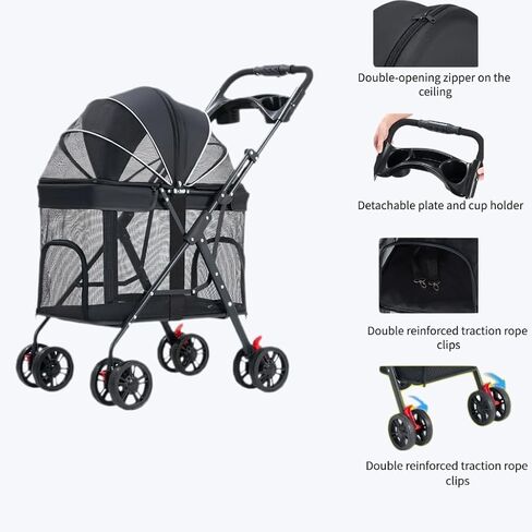Larger Dog Stroller for Medium Pet, Lightweight, Dispenser, Storage Pouch, Brake Wheels, Easy Folding, Offering A Wide and Breathable View in Saudi Arabia