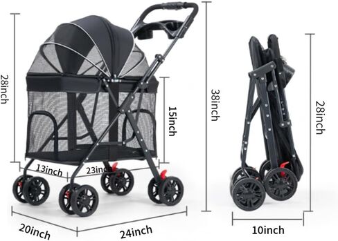 Larger Dog Stroller for Medium Pet, Lightweight, Dispenser, Storage Pouch, Brake Wheels, Easy Folding, Offering A Wide and Breathable View in Saudi Arabia