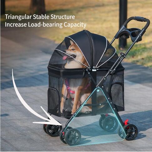 Larger Dog Stroller for Medium Pet, Lightweight, Dispenser, Storage Pouch, Brake Wheels, Easy Folding, Offering A Wide and Breathable View in Saudi Arabia